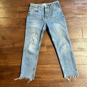 Zara straight leg light wash raw hem jeans